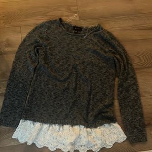 Gray sweater with white lace bottom